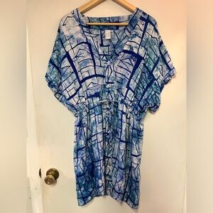 Osei Duro Blue Batik Dress M beach tie dye button tie waist